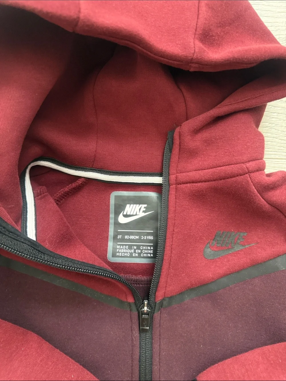 Nike Kids Tech Fleece Full Zip Up Set - Burgundy & Maroon 3t - Picture 3 of 5